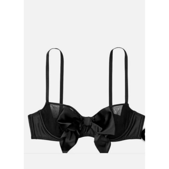Victoria’s Secret Dream Angels Bra Size 36DDD Black Wicked Unlined Satin Bow - Picture 1 of 4